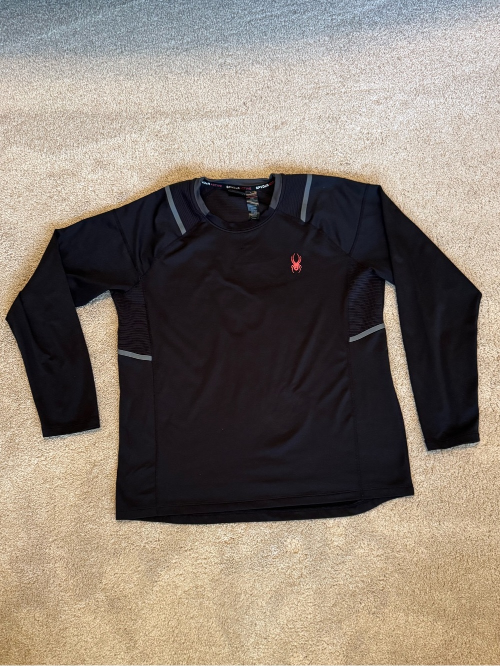Spyder Men's Black Long-Sleeve base layer- Black/Red